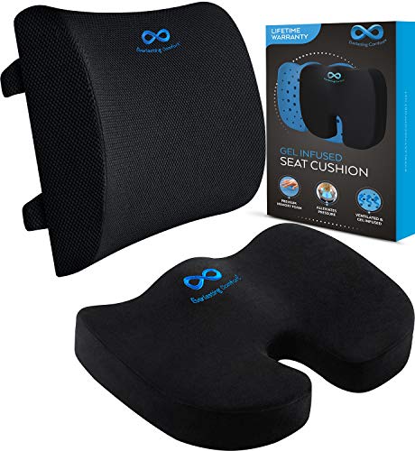 Everlasting Comfort Gel Infused Memory Foam Seat Cushion and Lumbar Support Pillow for Office Chair Bundle