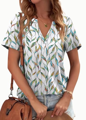 Image of WEESO Womens Tops Summer Short Sleeve V Neck Blouses Business Casual Loose Fit Tshirts Trendy Fashion Outfits