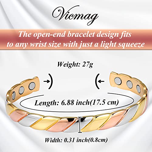 Vicmag Copper Bracelet For Men Women Magnetic Magnet Brazaletes 100% Solid Pure Copper Jewelry Gift Cuff Bangles (Tricolor) #TOP1