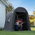 ADVANCE OUTDOOR 6x8 ft Storage Shed Shelter Steel Metal Round Peak Roof Portable Garage Carport for Motorcycle, Boat, or Garden Tools with 2 Roll up Doors & Vents,Dark Gray