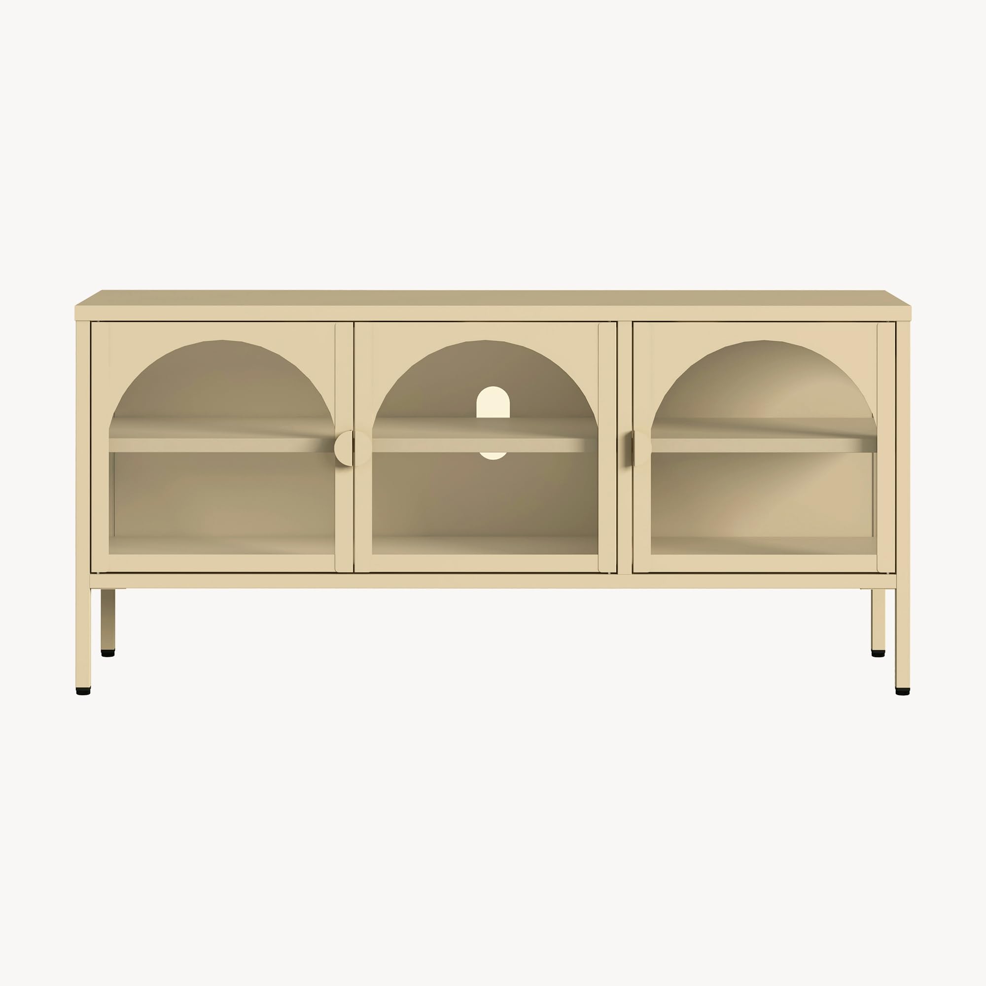 [en.casa] Vitrina Klippestad Aparador 3 Puertas de Cristal Templado Transparente Compartimentos Cerrados Mueble Auxiliar para Cocina Comedor Oficina Acero 118 x 35 x 55 cm - Camelo