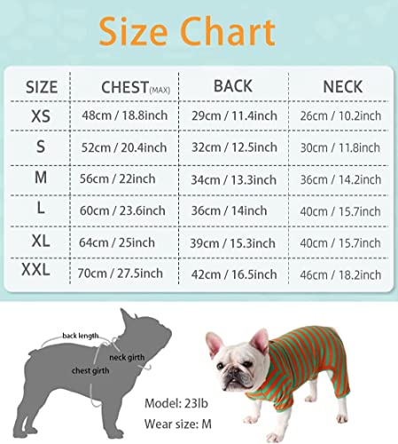 BT Bear Fat Dog Clothes,Dog Classic Striped Pajamas Soft Cotton Jumpsuit Bulldog Onesies Costume for Small Dogs (XL,Red Grey) - Image 3