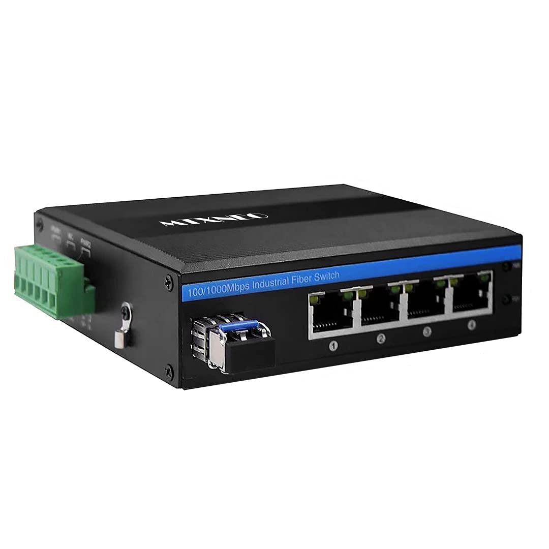 Convertisseur de Fibre Gigabit Ethernet à 5 Ports pour extérieur Dur Commutateur de réseau Industriel sur Rail DIN 100/1000Base-T vers LC Jusqu'à 20 km (avec émetteur-récepteur SFP)