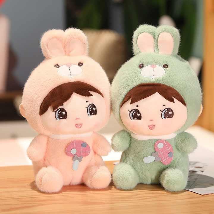 Image of Stuffed Doll with Bunny Cap, Toys for Kids, Unique Baby Child Face Rabbit Bunny Soft Toy Stuffed Plush Gift for Girls Birthday Home Decoration 35 cm Valentine Day