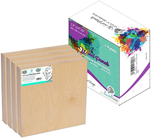 Daveliou 12”X12” Wood Canvas Boards For Painting, Arts, Crafts, Wood Burning, Shadowbox, Oils, Acrylics, And More (4 Pack) #TOP2