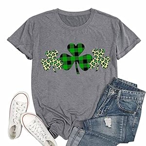 Women St Patricks Day Tops Shamrock Clover Print T Shirt Irish Flag Graphic Tees Lucky Teen Blouse
