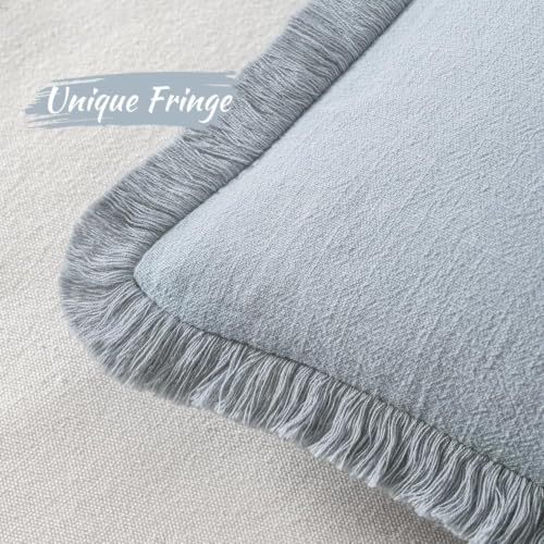 Image of MIULEE Linen Fringe Decorative Lumbar Throw Pillow Covers Sky Blue 12x20