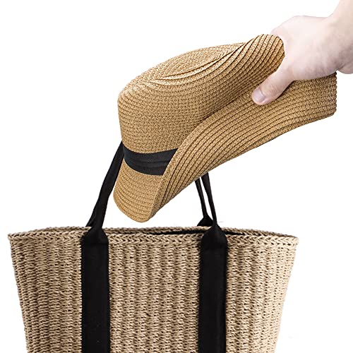 Kids Fedora Straw Sun Hat Short Brim Beach Outdoor Panama Trilby Cap Sun-Hats For 6-10 Years Khaki #TOP6