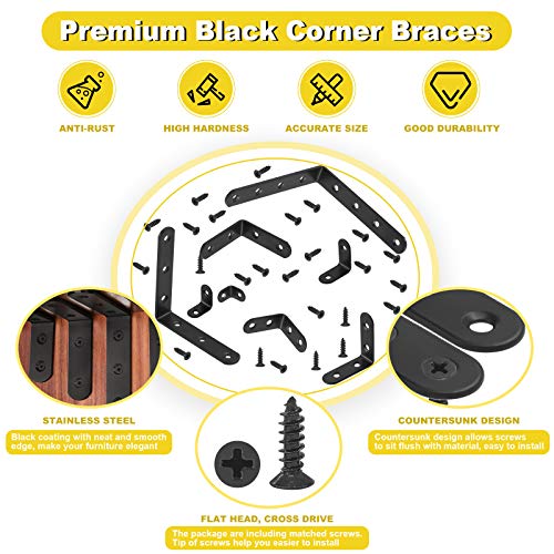 Mardatt 15 Set 65 x 65 mm Schwarze L-Halterungen für Ecken, 90-Grad-Winkel, Halterungen mit selbstschneidenden Schrauben, Set für Stuhl, Regal, Schrank, Möbel, , Gelenkstütze