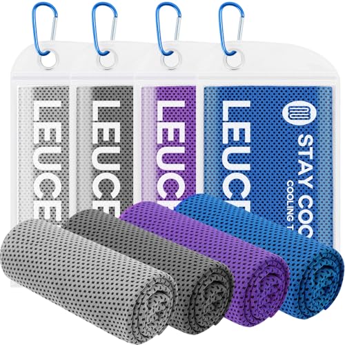 Leuceiy 4 Pack Cooling Towels, Microfiber Chilly Ice Towels for Neck and Face, Hot Weather Soft Towel for Yoga, Sport, Running, Gym, Golf, Camping, Fitness, Workout, Travel, Climb