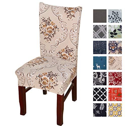 Printed Dining Chair Slipcovers, Removable Washable Soft Spandex Stretch Chair Covers Banquet Chair Seat Protector Slipcover for Kitchen Home Hotel (Set of 6, Gold)