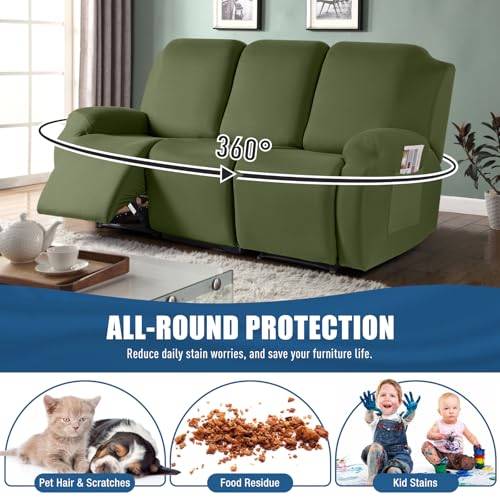 Image of TAOCOCO Recliner Couch Covers 3 Pieces, Stretch Sofa Covers for 3 Seat Reclining Couch, Polyester Fabric Recliner Covers Soft Washable Furniture Protector with Pockets (3 Seat, Olive Green)