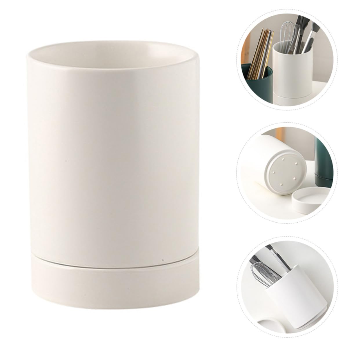 SHINEOFI Porte-ustensiles en Céramique Blanc avec Fonction Drainante et Résistance aux Rayures Cuisine, Support Pratique pour Baguettes et Fourchettes