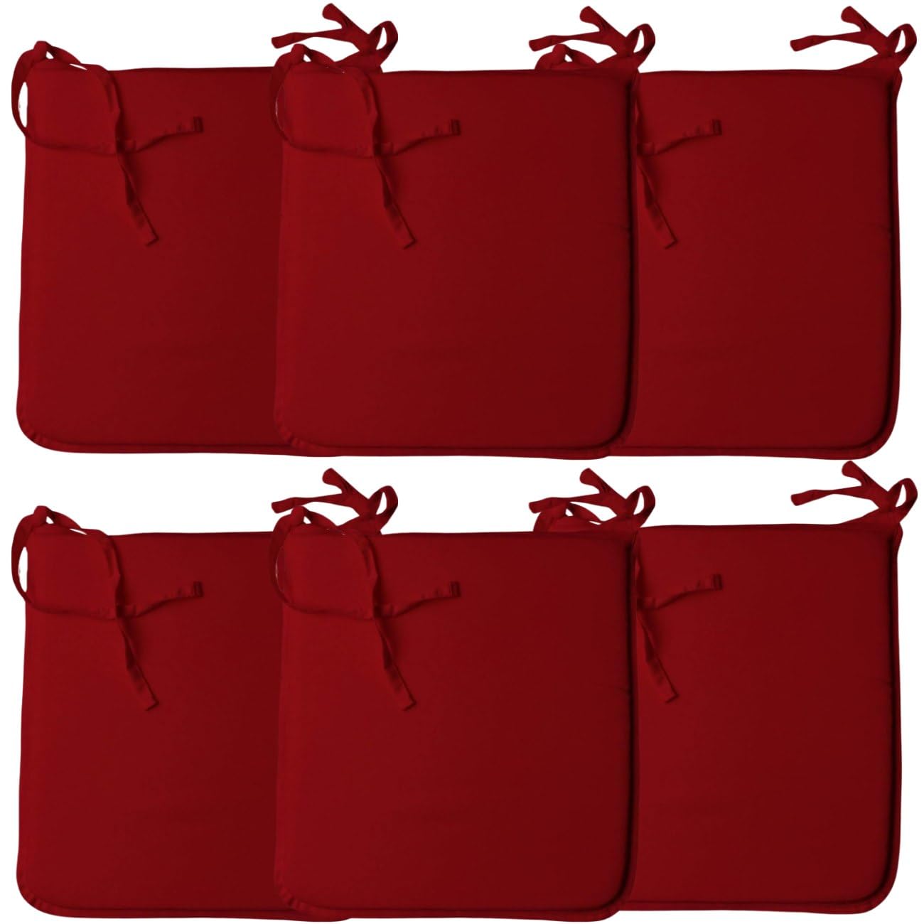 KARKARM Removable Cushion Chair Seat Pads Set of 6 Red, Garden Dinning Chair Seat Pads with Ties for Home Office Patio Kitchen Indoor Outdoor UK 42x37cm