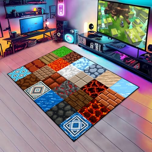 Choosmile Game Rug Teen Boys Carpet with Pixel Game Element Decoration Mat, 8 Bit Old Games Rugs for Boy’s Bedroom Living Room Playroom, Non-Slip Children Gaming Area Rugs (60