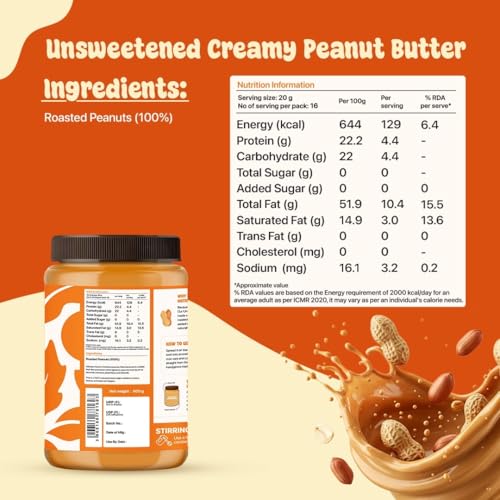 Image of Asmita Organic Farms Creamy Peanut Butter Unsweetened 900g | Made with Roasted Peanuts | No Added Sugars or Salt | High Protein Spread | Cholesterol & Trans Fat Free | Healthy Breakfast Spread