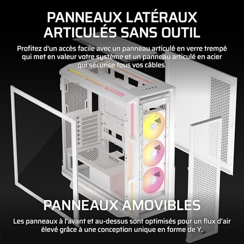 Corsair iCUE Link 5000T LX RGB Boîtier PC ATX de Taille Moyenne – 3X Ventilateurs LX120 RGB Préinstallés, Bandes Lumineuses RGB Aurora Intégrées, Intérieur Spacieux, Hub du iCUE Link Inclus – Blanc