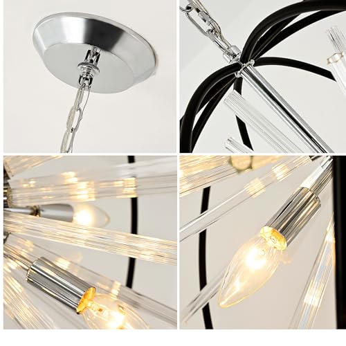 Vezzio 12-Light Black Crystal Sputnik Chandelier D27 Globe Modern Firework Ceiling Light Fixture for High Ceiling Foyer Entryway Stairway Dining Room Kitchen Island Bedroom