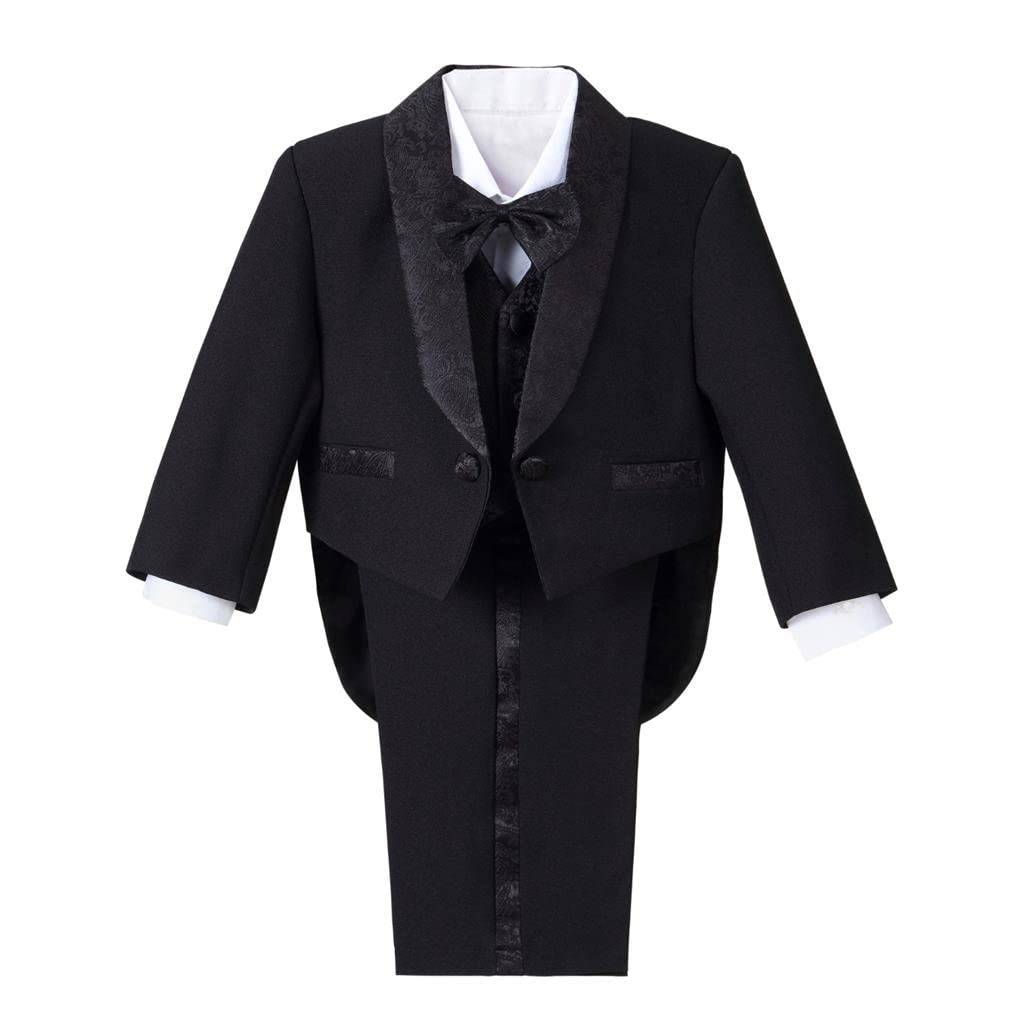 Lito Angels Smoking Completo Elegante per Bimbo Bambino, Set 5 Pezzi (Giacca, Gilet, Camicia, Papillon e Pantaloni) Nero Bianco Avorio 96 92 98 104