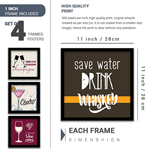 Image of kotart - Framed Wall Posters for Bar Kitchen Restaurant Wall Decor - Bar Theme Frames - Framed Posters for Kitchen Wall Decor (11 x 11 inch, Framed) Set of 4 (Art 14, Small)