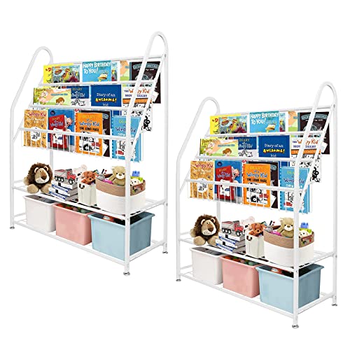 Aboxoo Metal Kids 2 Pc Bookshelf Freestanding Bookcase For Children Room 32 In Toy Organizer Large Modern Minimalistwhite Stable Metel Bookstore Bedroom, Living, Library Book Unit Storage #TOP9