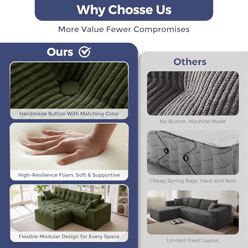 Image of MAXYOYO L Shape Sectional Sofa Couch and Round Chaise Lounge, Modern Cloud Couch with Ottoman, Comfy Sofa with Layered Cushion, Tufted Upholstered Sleeper Chair for Living Room, No Assembly Required
