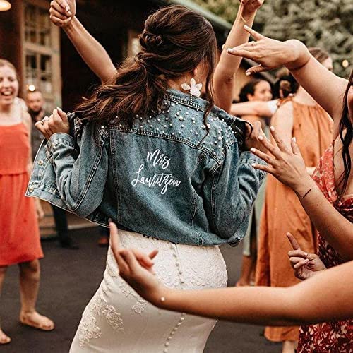 KUTXA Customized Women's Pearl Denim jackets Future Mrs. Jacket Wedding Jacket Wifey Jacket,Oversized Loose and well-made.2