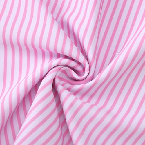 Image of Ritatte Girls Rash Guard Swimsuit 2 Pieces Stripe Bathing Suit Long Sleeve Rashguard Beach Shorts Summer Swimwear 7-12T(Pink,10-11T(150))
