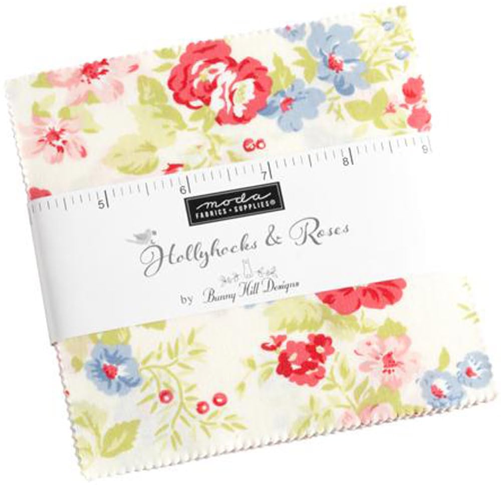Hollyhocks & Roses Charm Pack by Bunny Hill Designs; 42-5" Precut Fabric Quilt Squares