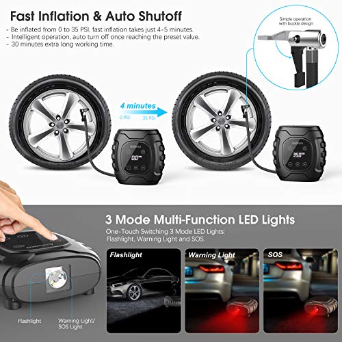 image for Aoboco Tire Inflator, DC 12V Tire Pump with Digital Touch Screen, Port