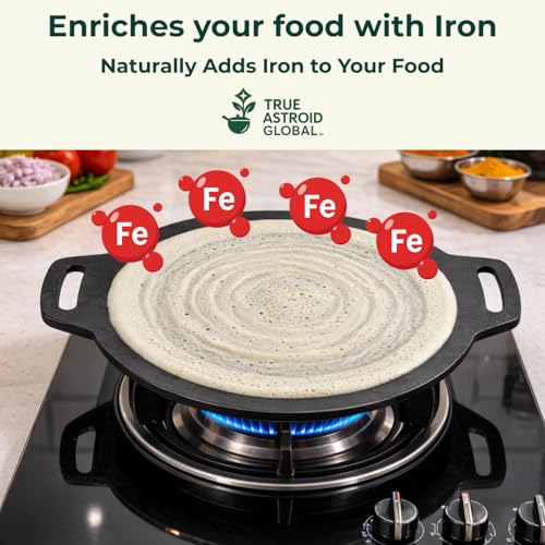 Image of Pure Iron Dosa Tawa, 12 Inch, 10mm Thick, Fully Seasoned, Naturally Non-Stick, Flat Borderless Design, 30 cm (10 mm (6.2kg) Natural Black)