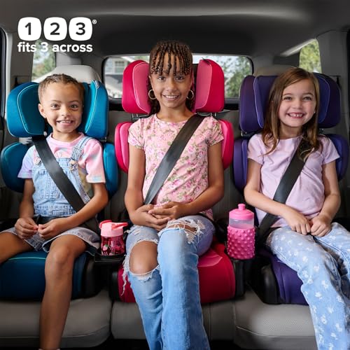 Image of Diono Connect3 R 2-in-1 High Back Booster, Slim Fit 3-Across in Many Mid-Sized Sedans and SUVs, for Children from 40-120 lbs., Lightweight with Cupholder, Pink Cotton Candy