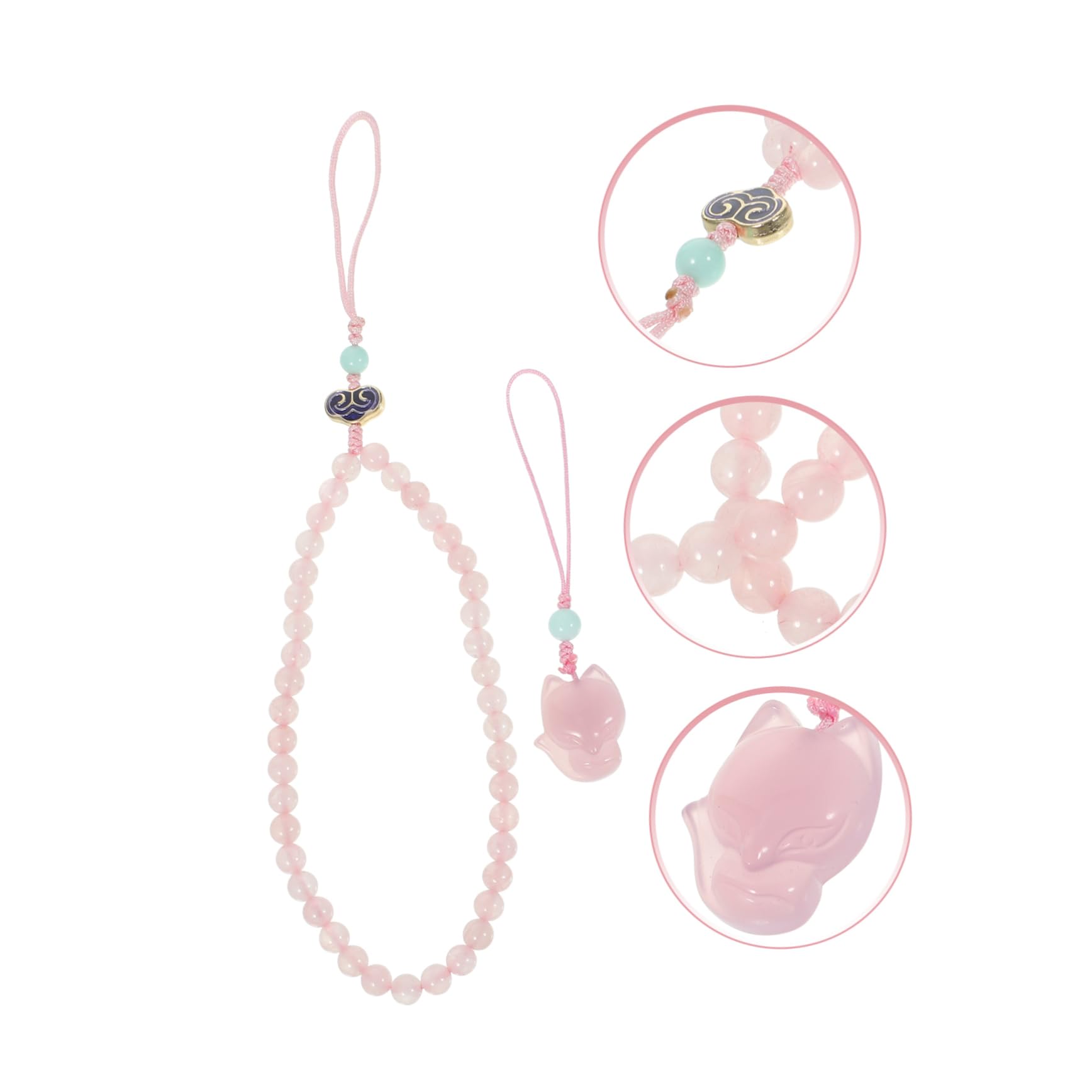 Housoutil 3piezas Cadena Corta De Teléfono Con Colgante De Correa De Muñeca De Cristal Rosa Accesorio Antirrobo Para Celular