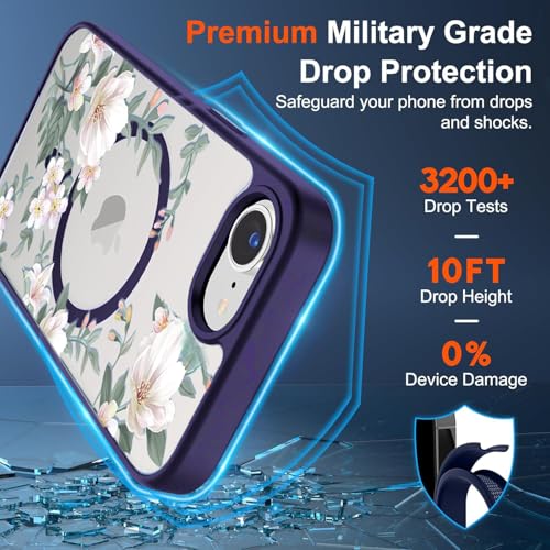 Image of VONZEE Compatible with iPhone 17e / iPhone 16e /SE4, Luxury Retro Flowers Floral Clear for Magnetic Wireless Charging Case Shockproof PC+TPU Cute Glossy Shiny Cover for Girls Women, Deep Purple