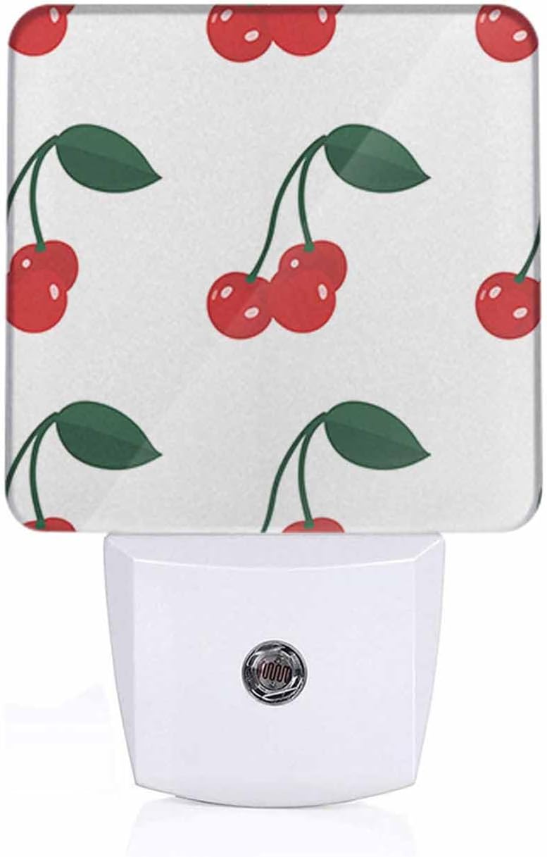 Red Cherry LED Night Lights Plug into Wall Fruit Tropical Sweet Berry 0.5W Plug in Night Light, Dusk to Dawn, Bright Nightlight Auto On/Off, for Room Bedroom Bathroom