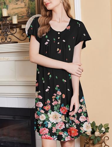 Image of Ekouaer House Dress for Women with Pockets Short Sleeve Moo Moos Plus Size Nightgowns Floral Print Mumu Dresses