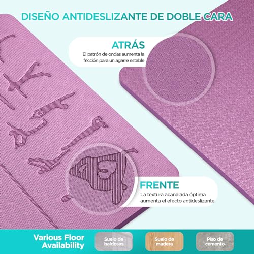 OUTDOUSE Esterilla Yoga,Esterilla Fitness Antideslizante,TPE Colchoneta Gimnasia, para Pilates,Deporte,Gimnasia,Estiramientos, Esterilla Deporte con bandolera 183x61cm - Imagen 4