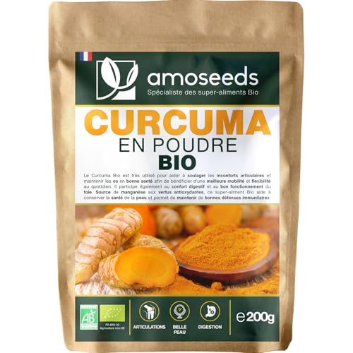 Curcuma en Poudre Bio 200G | 3% Curcumine | Articulations, Mobilité, Digestion, Peau | Qualité Supérieure