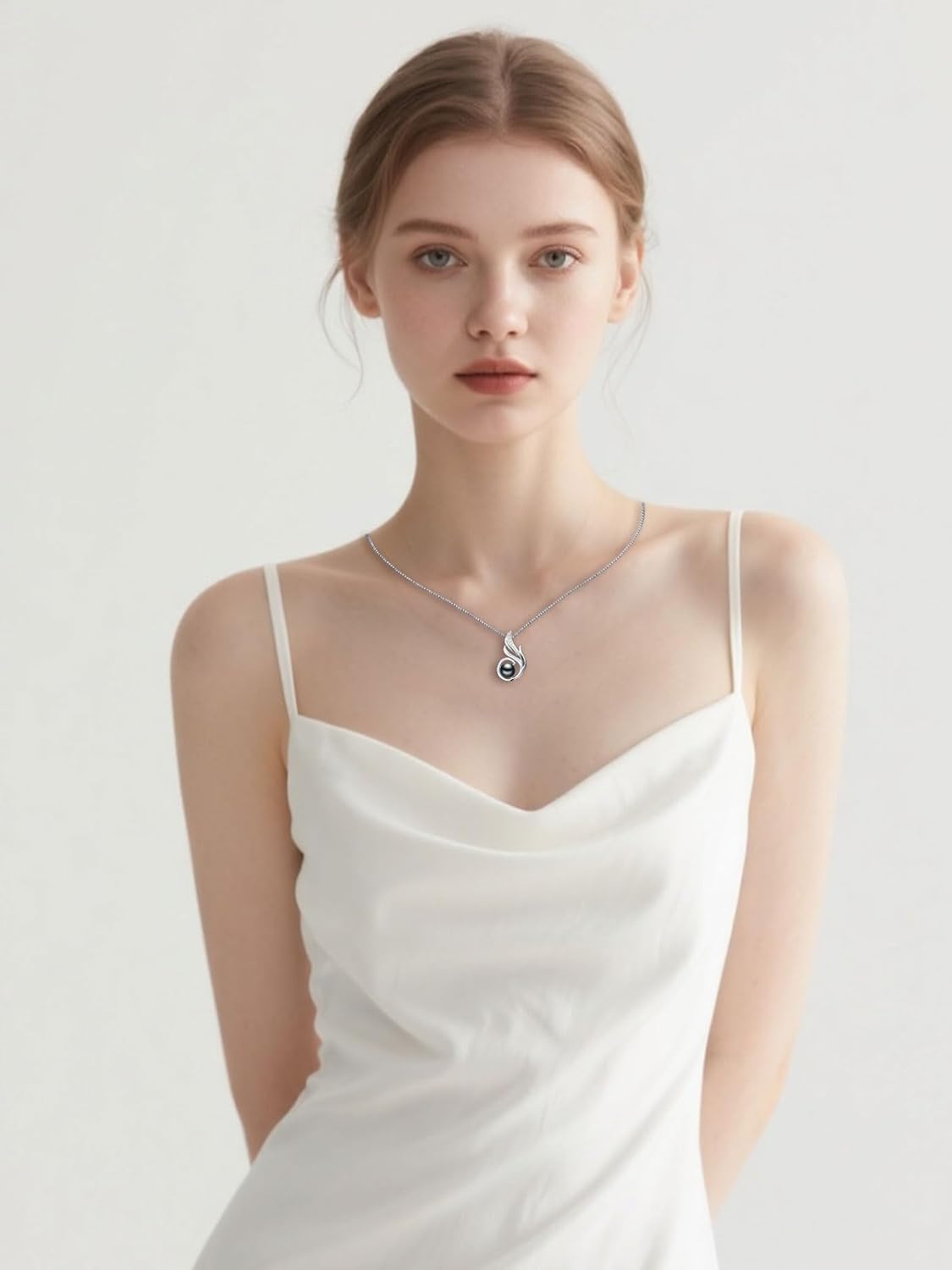 Tahitian Black Pearl AAAA 18K Gold Plated Sterling Silver Trendy Pendant Necklace for Women Wife Mom Girlfriend Valentine Her Jewelry Gift for Anniversary Birthday Christmas