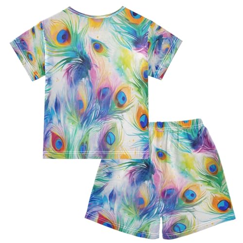 senya Peacock Feather Summer Pajamas Set Short Cotton Sleepwear 2 Piece2