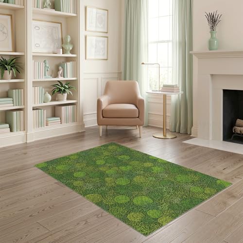 ODIKA 4'x6' Washable Scandinavian Botanical Area Rug, Light Green Flatwoven Floor Mat for Home Office, Gaming Room, Under Desk, Non-Slip Chair-Friendly Carpet | Ref:2025273