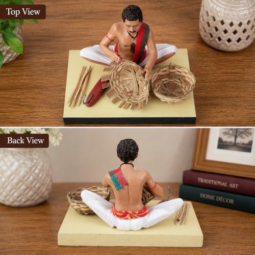 Image of Krishnanagar Handmade Clay Gift & Decor | Standard- Sitting Human Figure Miniature Idol - Basket Maker