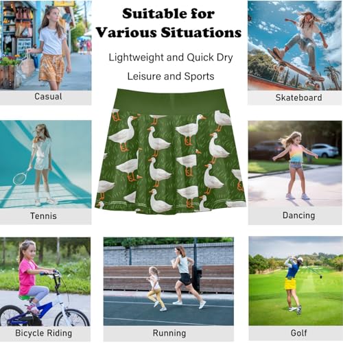 visesunny Girl's Golf Skirt Athletic Cartoon Goose Green Tennis Skort Sport Activewear with Double Layer Pockets4
