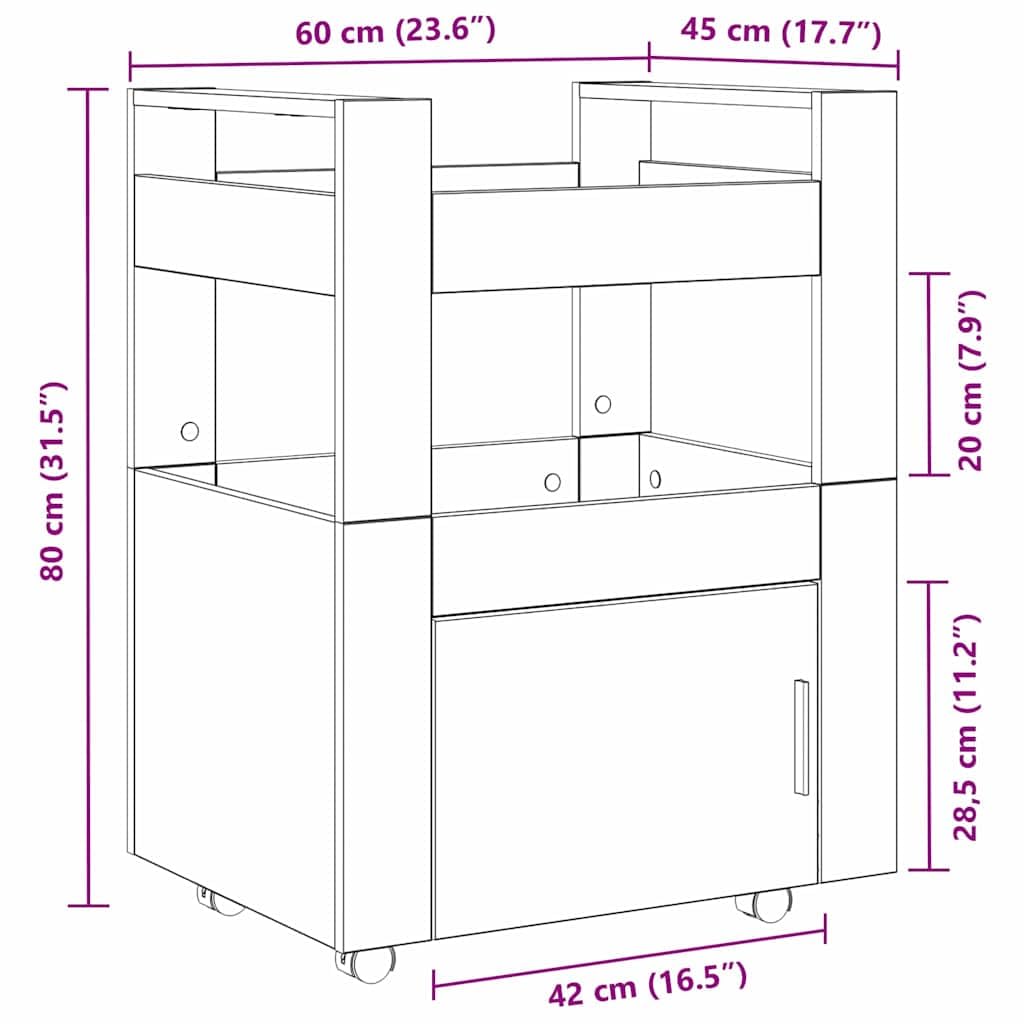 vidaXL Carro de Cocina Roble Negro 60 x 45 x 80 cm | Hecho de madera de ingeniería resistente que va a durar, Se ve elegante y encaja bien en cualquier cocina,