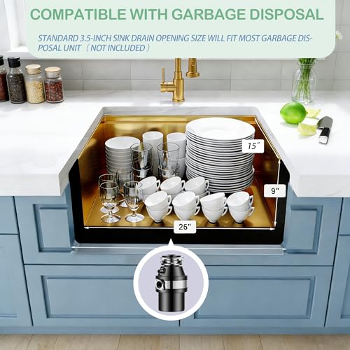 Image of 28 Inch Gold Undermount Kitchen Sink, 16 Gauge T304 Workstation Sink
