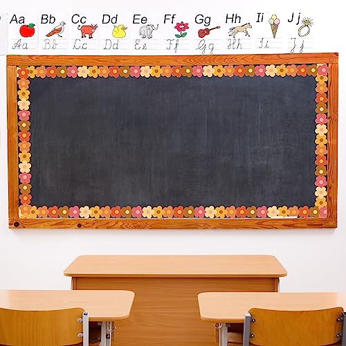 Image of Whaline 32.8ft Groovy Retro Hippie Flower Bulletin Board Borders Boho Flower Die-Cut Bulletin Board Flower Shape Rolled Bulletin Board Trim for School Classroom Office Chalkboard Decoration