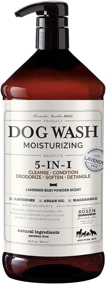 Amazon Com Rosen Apothecary Moisturizing Dog Wash 5 In 1 For Cleansing Conditioning Deodorizing Softening And Detangling 32oz 960 Ml Pet Supplies