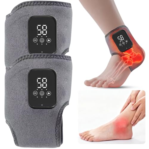 Cordless Ankle Heating Pad, Foot Renew, Ankle Massager for Pain Relief & Circulation, 3 Levels of Heat and Vibration Adjustable, Smart Timer, Touch Screen, Suitable for Neuropathy & endinitis. (2Pcs)