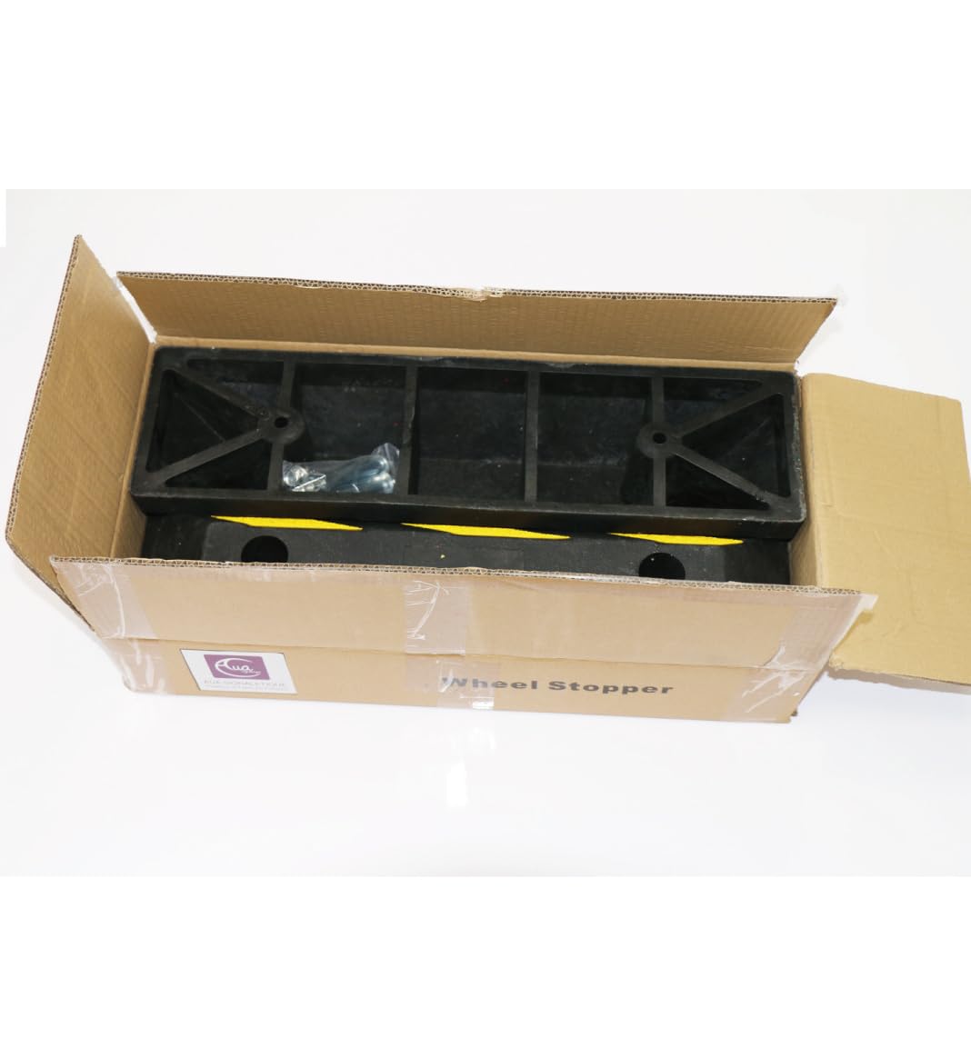 AUA SIGNALETIQUE - Butée De Roues pour Garage Parking Jaune/Noir en Composites Recyclés (Pack de 2) avec Fixations Fournies