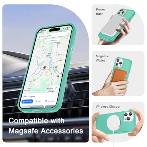 Image of YENAPOON for iPhone 14 Pro Max Case, Matte Magnetic Phone Cover [with 1 Screen Protector] [Support for MagSafe] [Shockproof Military Grade Protection] Translucent Frosted Back, Teal